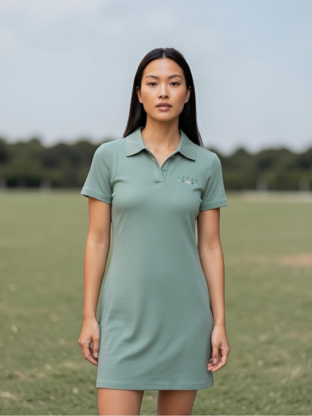 NWT Zoe + Liv Grayed Jade Polo Dress with Subtle Embroidery